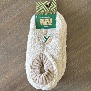 Green Treat Super Soft Footlet Slipper Sock Mens 8-12 Beige Fleece Lined Low Cut